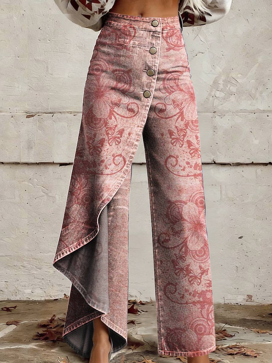 Freizeitjeans mit Vintage-Blumenmuster für Damen