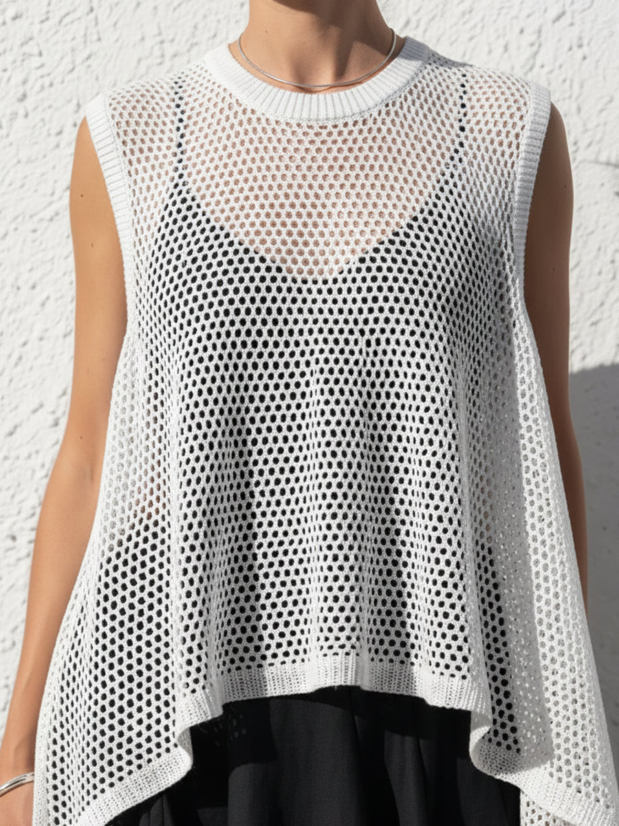 Openwork Knit Sleeveless Top + Asymmetric Linen Slip Dress Co-ord