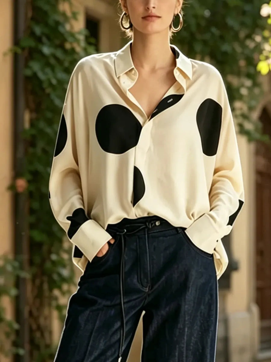 Women's Polka Dot Long-Sleeve Shirt – Relaxed-Fit Casual Blouse