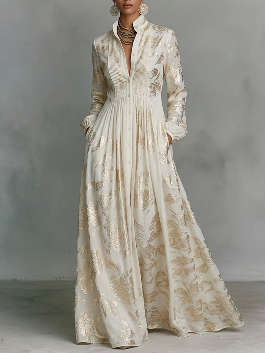 Retro Gilded Totem Elegant & Romantic Flowing Maxi Dress — Resort Style