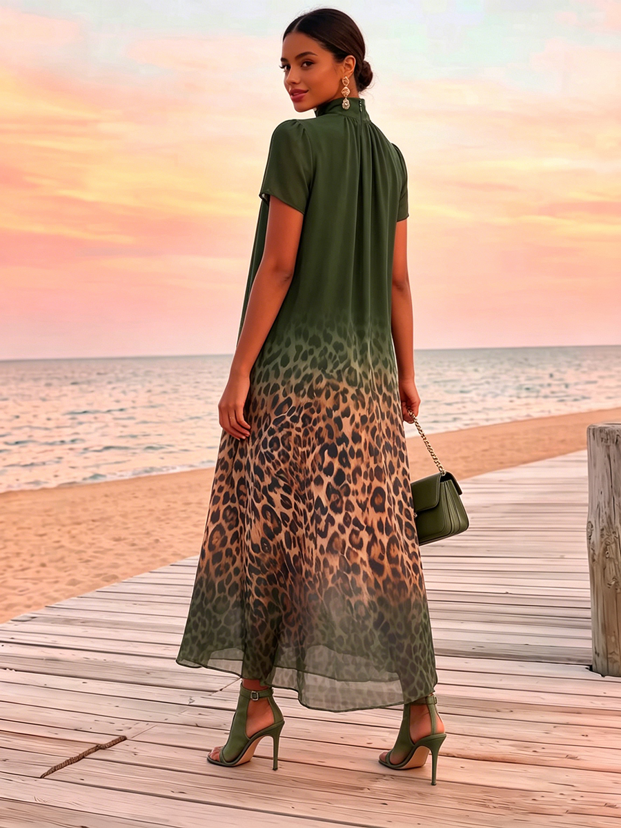 Sexy Leopard Print Olive Green Vacation Party Dress