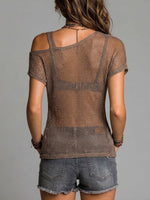 Women's Mesh Hollow Out One-shoulder Top