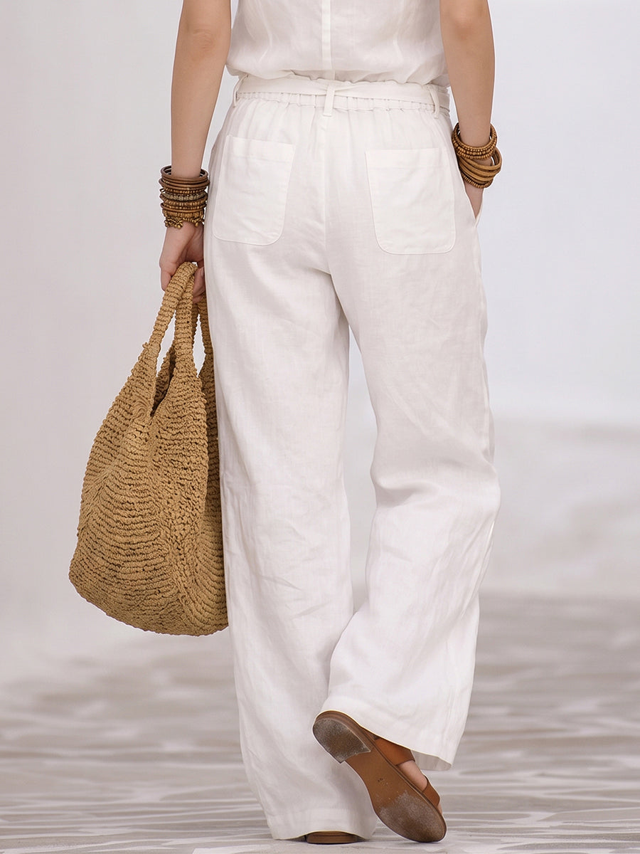 Elegant Ruffled V-neck Sleeveless Top And Wide-leg Pants Set