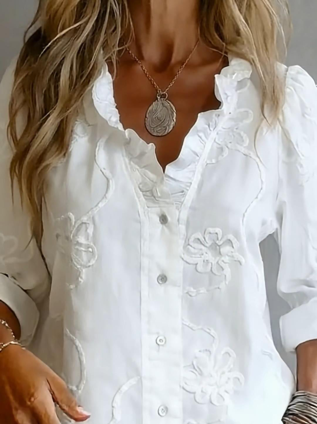 Camicia in cotone casual e romantica con colletto a volant