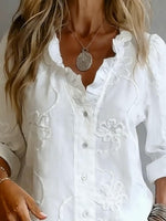 Camicia in cotone casual e romantica con colletto a volant