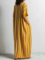 Loose-fit Casual Striped Linen-cotton Shirt Dress