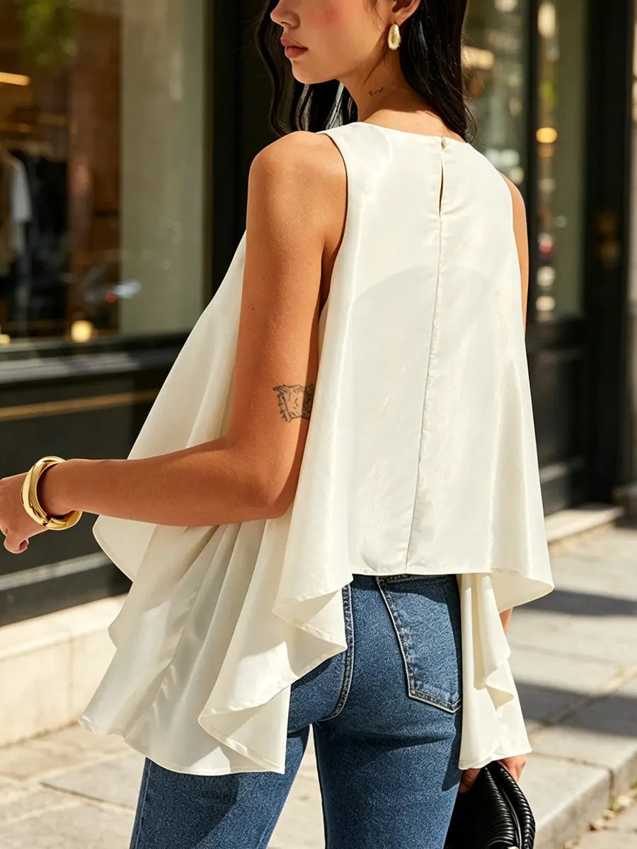Sleeveless Flowy Asymmetric Ruffled Blouse