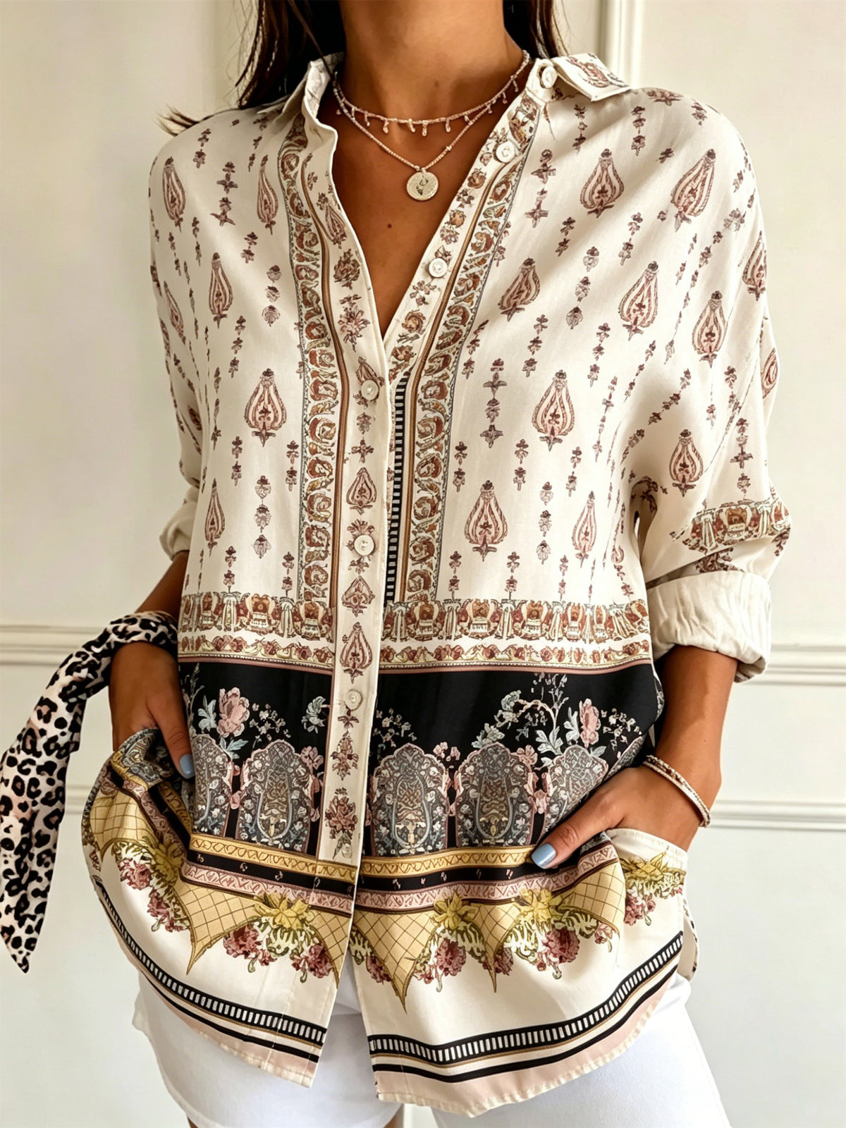 Women's Vintage-style Long-sleeve Casual Shirt — Retro Totem Print