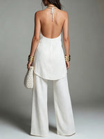 Women's Solid Color Pleated Vacation Two-piece Set