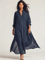 Loose-fit Casual Striped Linen-cotton Shirt Dress