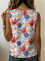 Independence Day Floral And Flag Decorative Patterns Women's No Sleeve Cotton Shirt