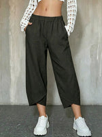 Women's Solid Color Loose Elegant Casual Simple Cotton And Linen Ninth Pants