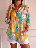 Artistic Watercolor-print Cotton Linen Shirt