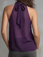 Women's Solid Color Sleeveless Chiffon Top With High Neck Ruffles And Loose Casual Fit