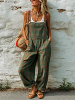 Casual Retro Plaid Cotton Overalls