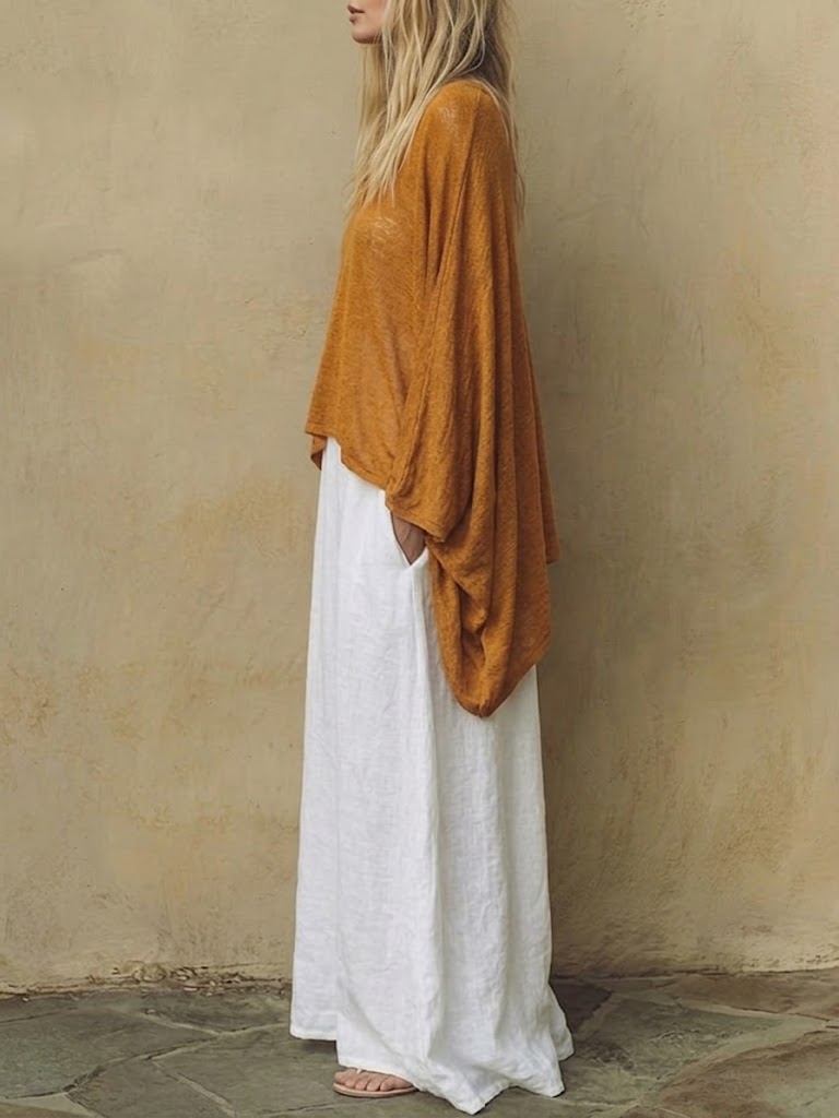 Women's Cotton And Linen Blouse And Dress Two-piece Set