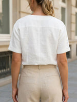 Women's Solid Color Stylish Short Sleeve Art Casual Cotton Linen Shirt