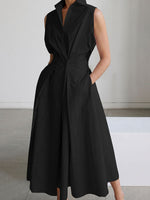 Women's Minimalist Solid-color V-neck Button-front Flared Dress