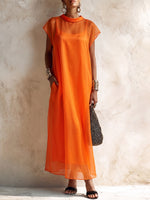 Elegant Semi-high Neck Sheer Two-piece Dress