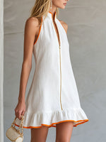 Women's Sleeveless Color-block Dress With Ruffled Hem