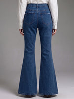 Women's Flared Denim Pants with Cutout Lace Paneling