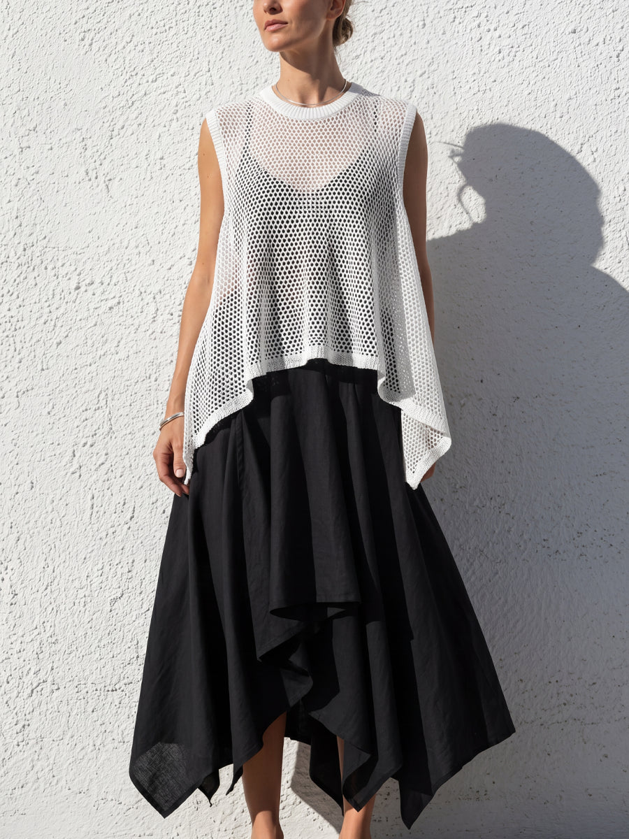 Openwork Knit Sleeveless Top + Asymmetric Linen Slip Dress Co-ord