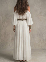 Women's Loose-fit Casual V-neck Off-shoulder Long-sleeve Dress