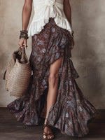 Women's Vintage Printed Ruffle Hem Skirt