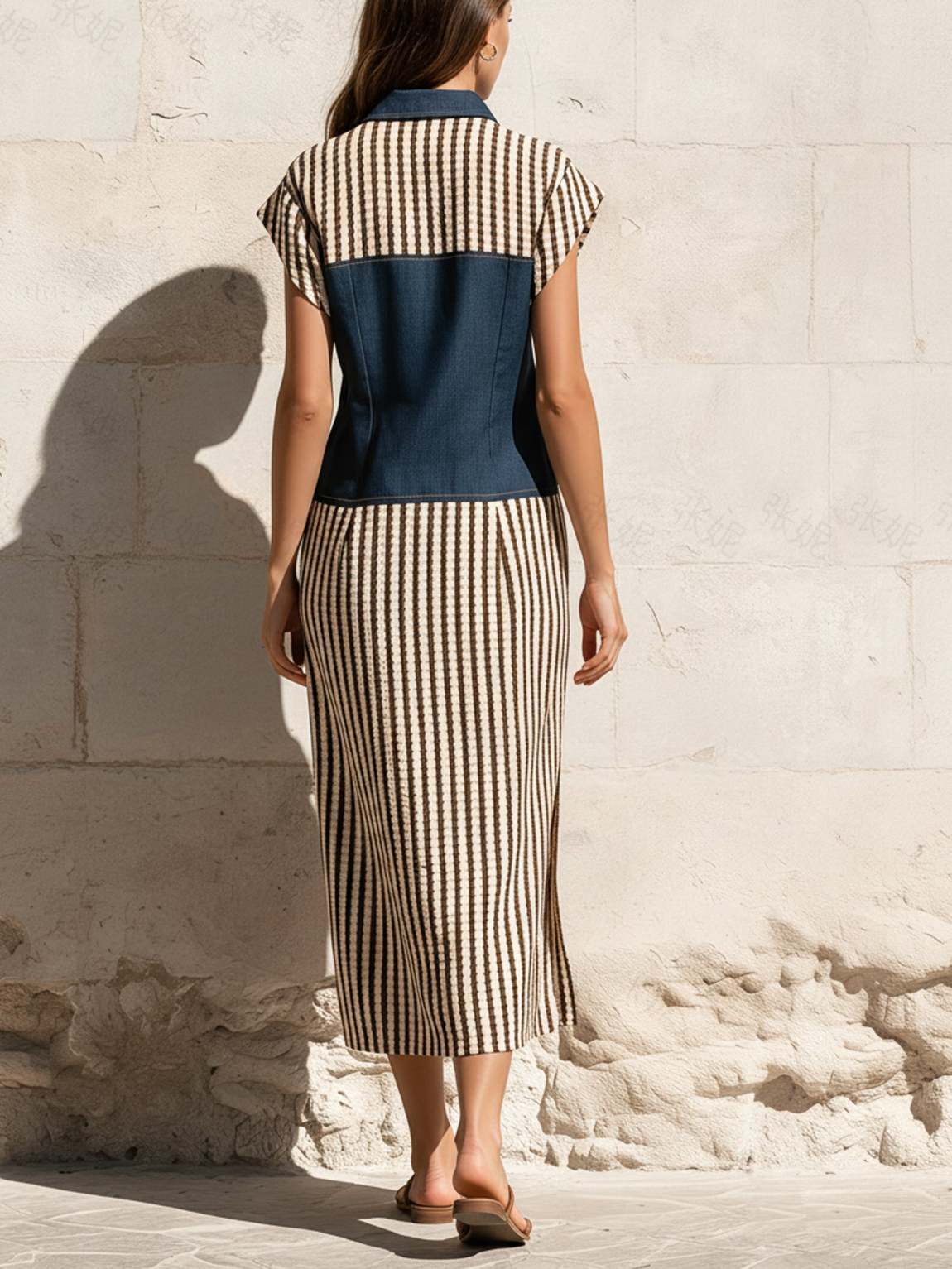 Striped Denim Yoke Shirt Dress