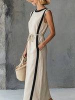 Women's Retro Black & Off-white Sleeveless Round-neck Dress