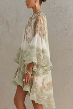 Stylish And Cozy Art-print Chiffon Dress