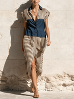 Striped Denim Yoke Shirt Dress