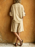 Women's Ethnic Art Casual Top And Pants Breathable Cotton Linen Two-piece Set