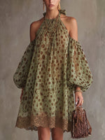 Boho Off-shoulder Halter Polka Dot Print Dress