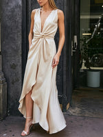 Women's Elegant Solid Color Art Casual Sleeveless Knot Stylish Dress
