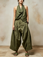 Cowl-neck Top And Harem Pants Casual Set