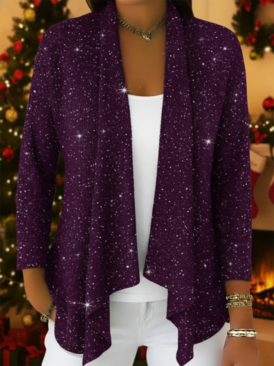 Cardigan in maglia scintillante con orlo irregolare, dallo stile retrò-elegante.
