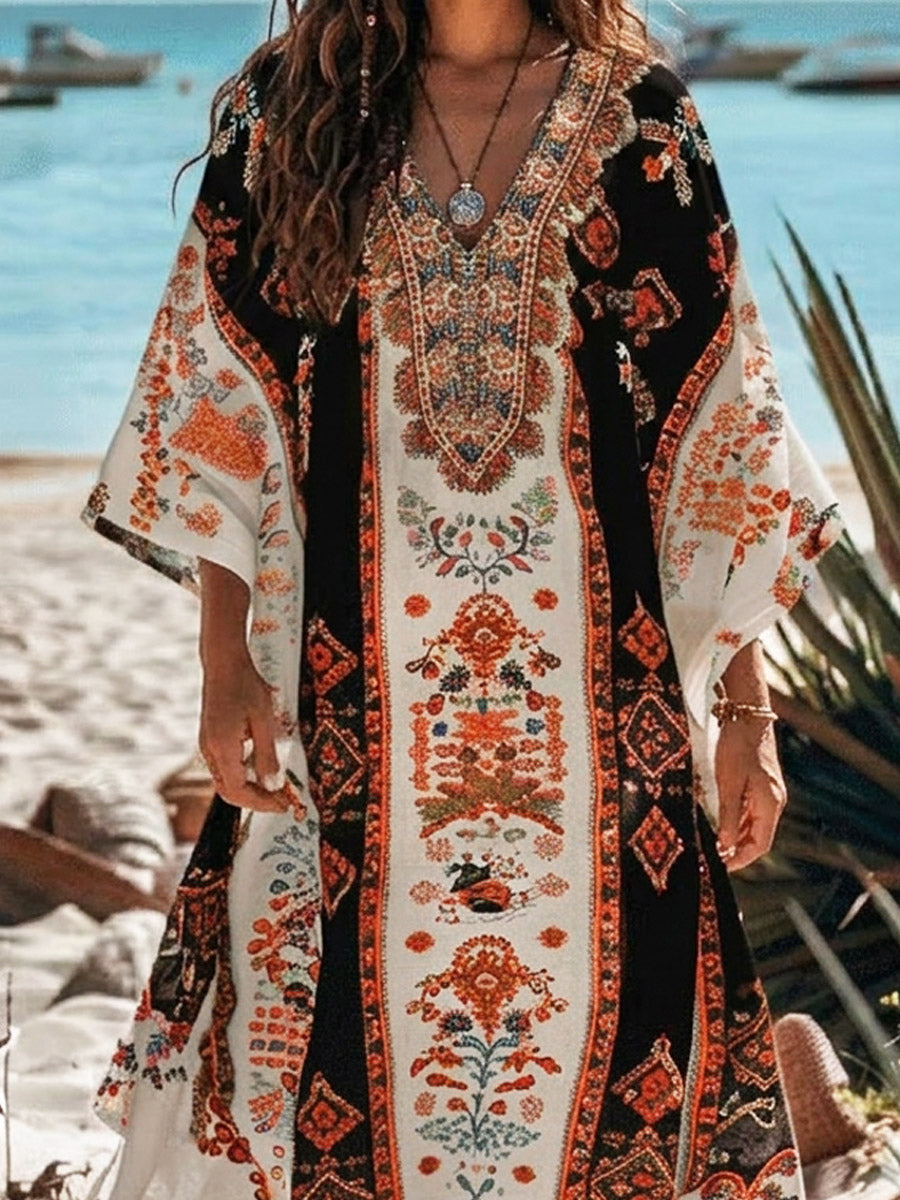 Women's Retro Ethnic Pattern Art Print Casual Cotton Linen Dress