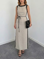 Women's Simple And Elegant Linen Sleeveless Waist-cinching Long Dress