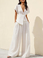 Women's Simple Design Cotton And Linen Set