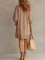 Women's Retro Striped & Leopard Print Casual Cotton Dress