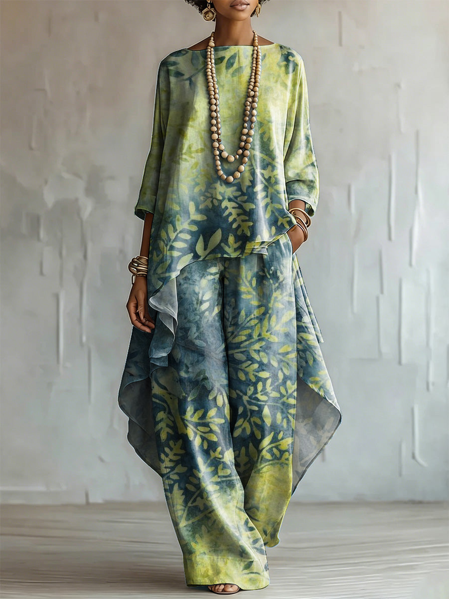 Elegant Artistic Gradient Botanical Print Two-piece Set