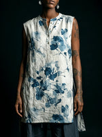 Casual Floral-print Linen And Cotton Sleeveless Shirt