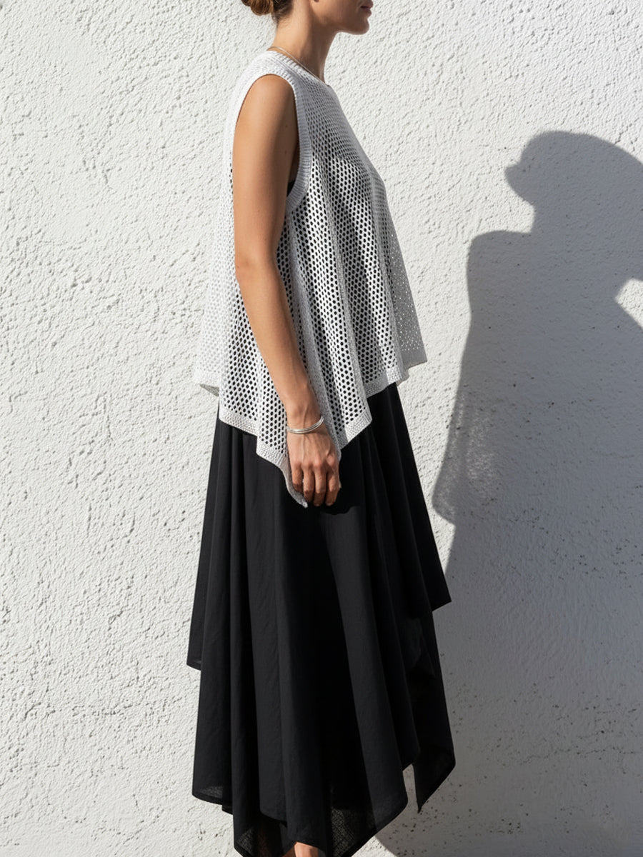 Openwork Knit Sleeveless Top + Asymmetric Linen Slip Dress Co-ord