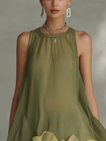 Color-block Chiffon Sleeveless A-line Dress With Ruffled Hem