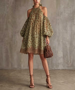Boho Off-shoulder Halter Polka Dot Print Dress