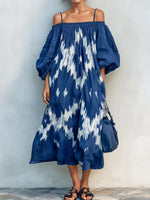 Bohemian Artistic Print Linen And Cotton Strappy Dress