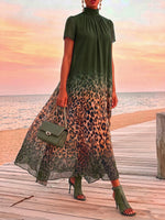 Sexy Leopard Print Olive Green Vacation Party Dress