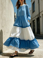 Women's Ruffled Elegant Art Casual Long Sleeve Cotton Maxi Dress