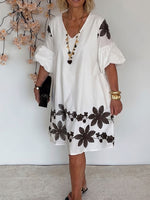 Women's Elegant Floral Print V-neck Dress